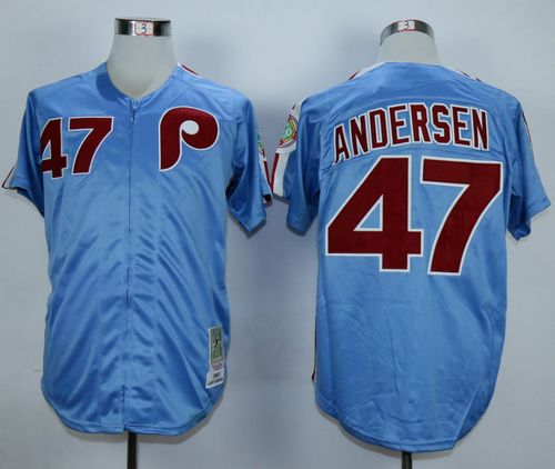 Mitchell And Ness Phillies #47 Larry Andersen Blue Throwback Stitched MLB Jersey - Click Image to Close